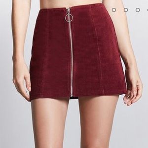 Burgundy zip up mini skirt